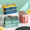 Lunch Box Compartment Design Easy Carrying Double Layer Microwave Safe Japanese Style Students Bento Box with Fork Spoon Daily Use
