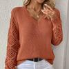 Spring and Autumn Women's Casual Sweaters Tops Solid V-Neck Knit Sweater Pullover Knit