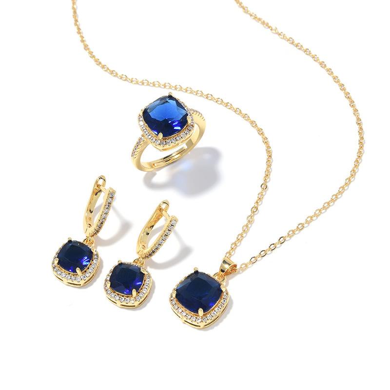 Square Zircon Ring Simple Fashion High Sense Personalized Earrings Necklace Set
