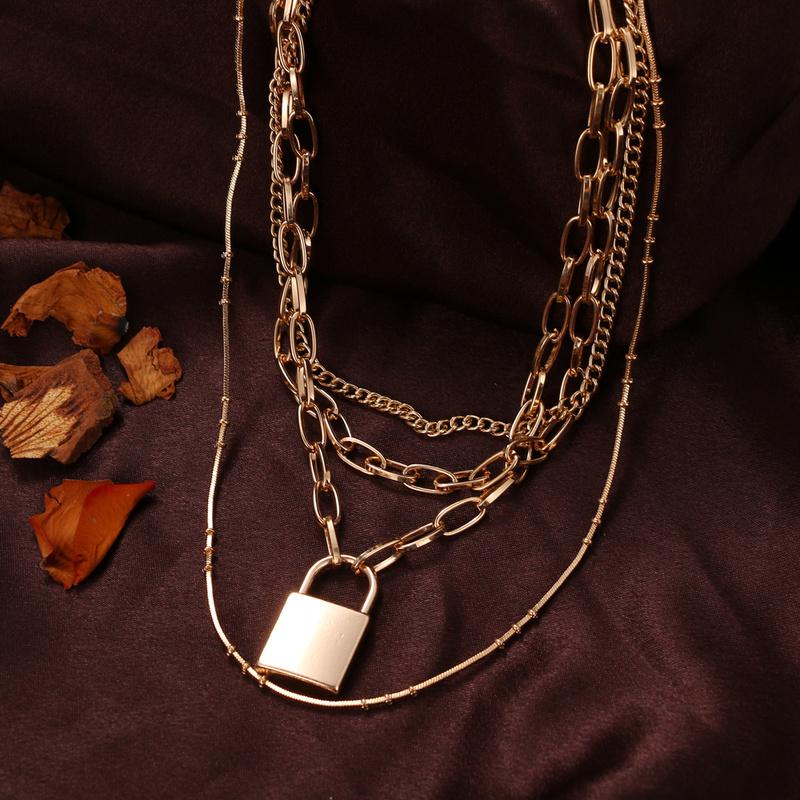 Elegant Fashion Simple Chain Punk Jewelry Key Padlock Pendant Necklace Women's Gift