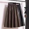 Women's High Waist A-Line PU Leather Skirt In Maillard Brown - Large Size, Perfect for Spring, Autumn, and Winter