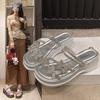 Butterfly Rhinestone Sandals Women Summer Thick-soled Wedges Fairy Wind Two Wear Cool Slippers Flat-bottomed Rhinestone Beach Slippers