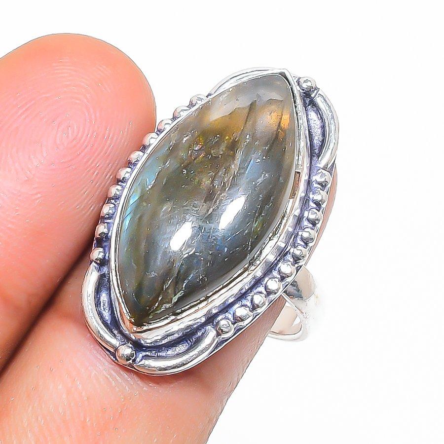 Labradorite Gemstone 925 Sterling Silver Jewelry Ring Size 7