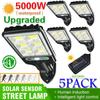 New 1/2/3/4/5PACK 5000W  Solar Street Light PIR Motion Sensor Dimmable Light Outdoor Waterproof Night Light IP65 Light 100LED