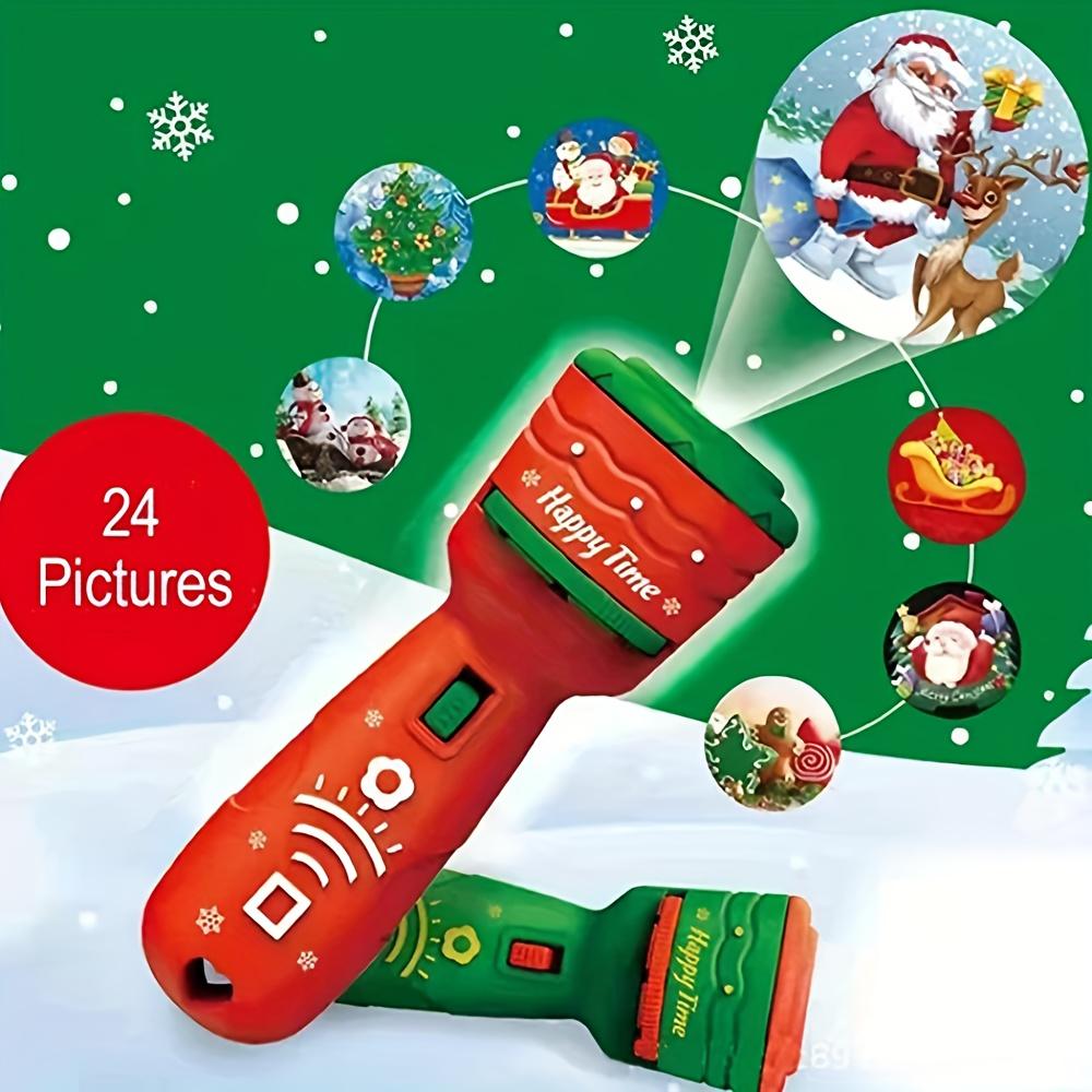 Рождественский детский проектор-фонарик с 24 праздничными узорами - Санта, Олени, Снеговики, Подарки - Обучающая игрушка на батарейках для малышей