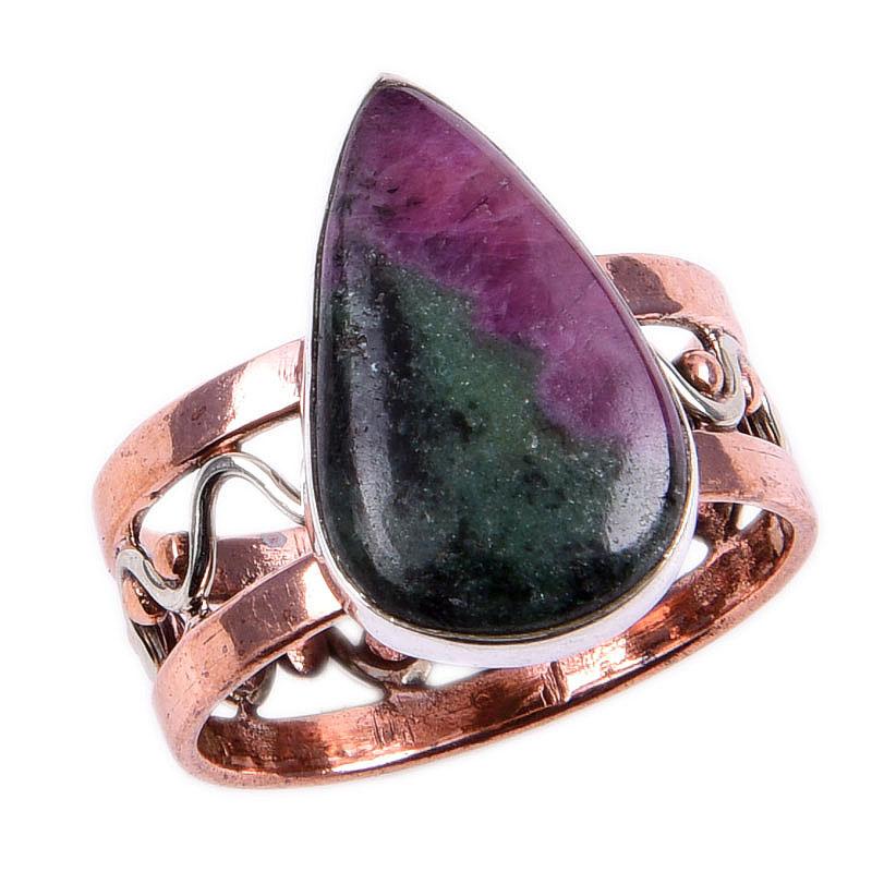 Ruby In Zoisite Handmade Lab-Created 925 Sterling Silver Two Tone Ring S.8 R3n38
