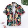 Casual Lapel Short Sleeve Buttons Closure Men Shirt Summer Floral Leaves Printed Thin Hawaiian Beach Shirt Streetwear
