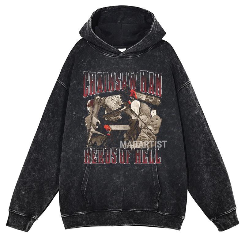 Hot Anime Chainsaw Man Hayakawa Aki Print Hooded Men Casual Oversized Hoodies Manga Washed Streetwear Harajuku Cotton Sweatshirt