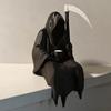 Yousheng Sitting Grim Reaper Figurine Black Robe Man Ornament Gothic Faceless Man with Scythe Figurine for Halloween Parties Table Shelf Edge Decor