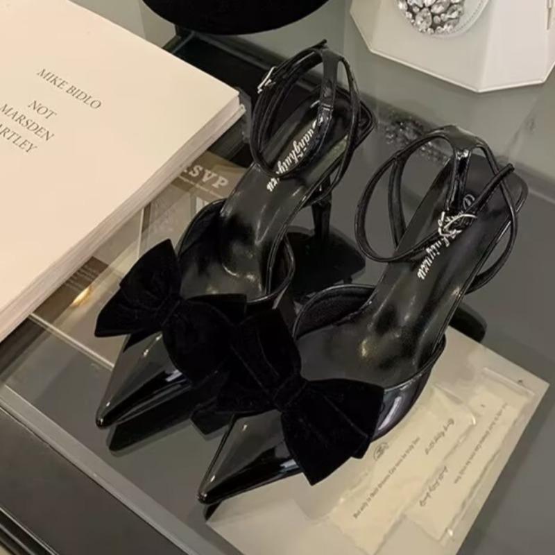 Summer New Sandals Women Pointy Head Shallow Mouth Butterfly Knot Cross Strap Anti-slip Wear-resistant High Heels