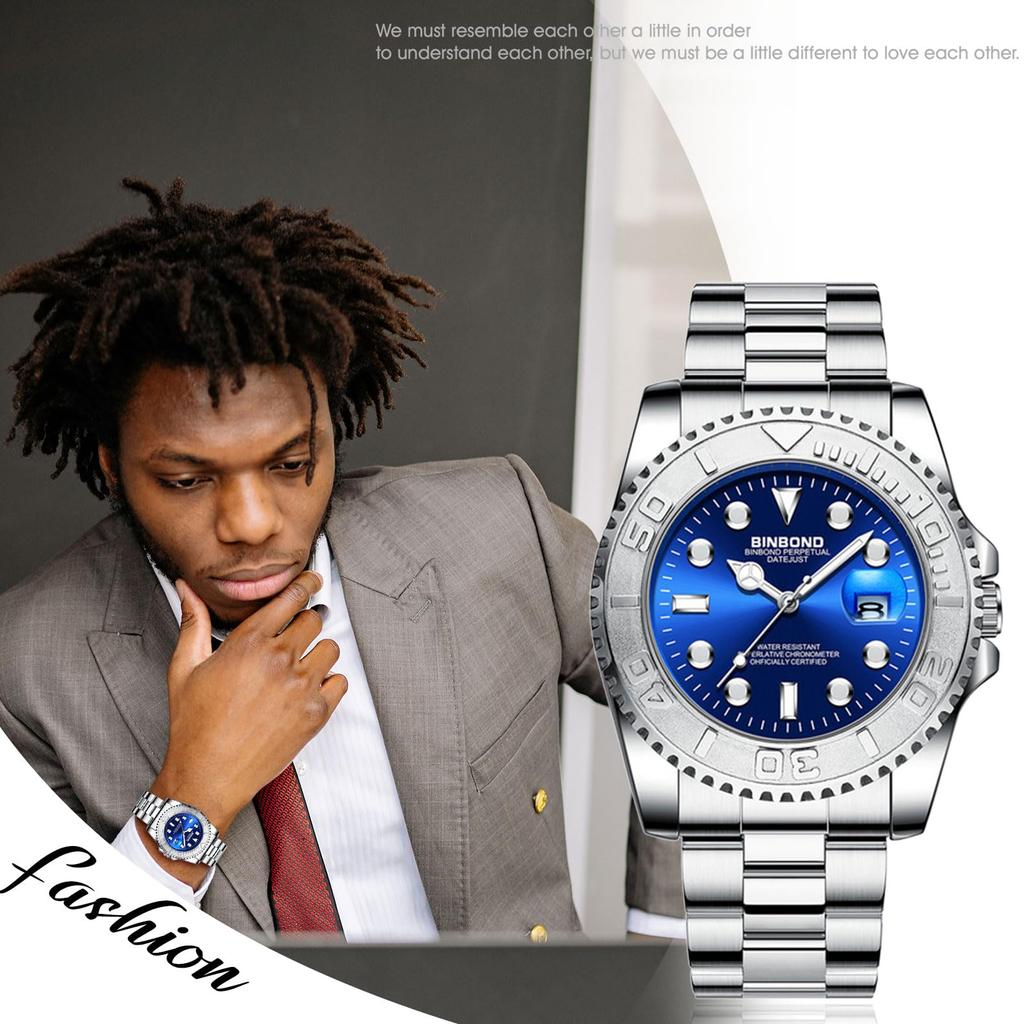 Silver Waterproof Luminous Analog Stainless Steel Case Rotatable Quartz Watch Simple Stylish Casual Business Fashion Accessories Birthday Anniversary