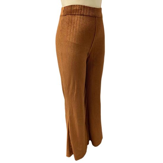 Women Corduroy Pants Elastic High Waist Flared Leg Long Trousers Solid Color Autumn Winter Casual Pants Daily Wear