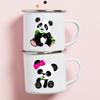 Cute Panda Print Enamel Mug Creative Coffee Tea Water Cup Stainless Steel Mug Kawaii Cofee Cups To Sublimate Drinkware Friends