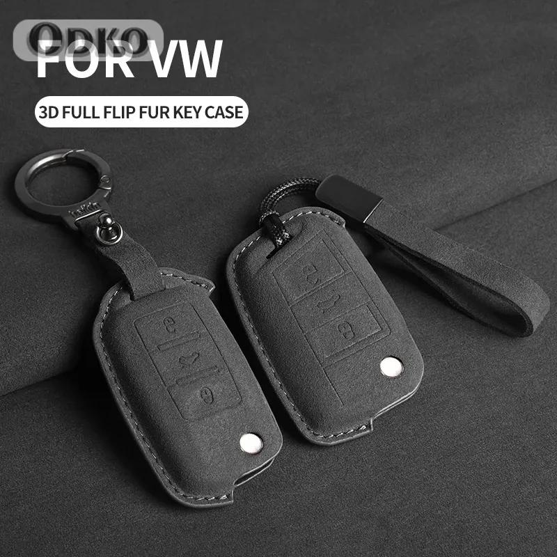Suede Car Flip Key Case Cover for VW Volkswagen Golf 7 MK7 Tiguan MK2 T-roc T-cross Skoda Octavia Kodiaq Karoq Seat Ateca Leon