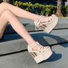 2025 Summer New Line One Button Ultra High Heel Slope Heel Waterproof Platform Ethnic Style Thick Sole 12-14-16cm Women's Sandal