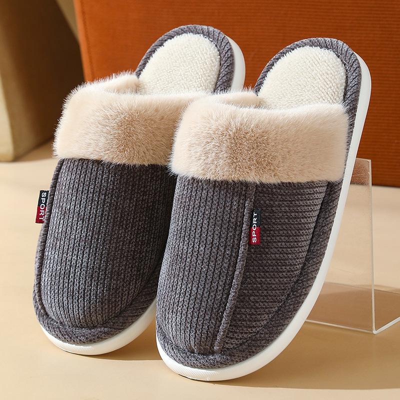 Fashion Cotton Slippers for Women 2025 New Autumn and Winter Indoor Home Warm Non Slip Silent Plush Couple Slippers for Pantuflas Mujer