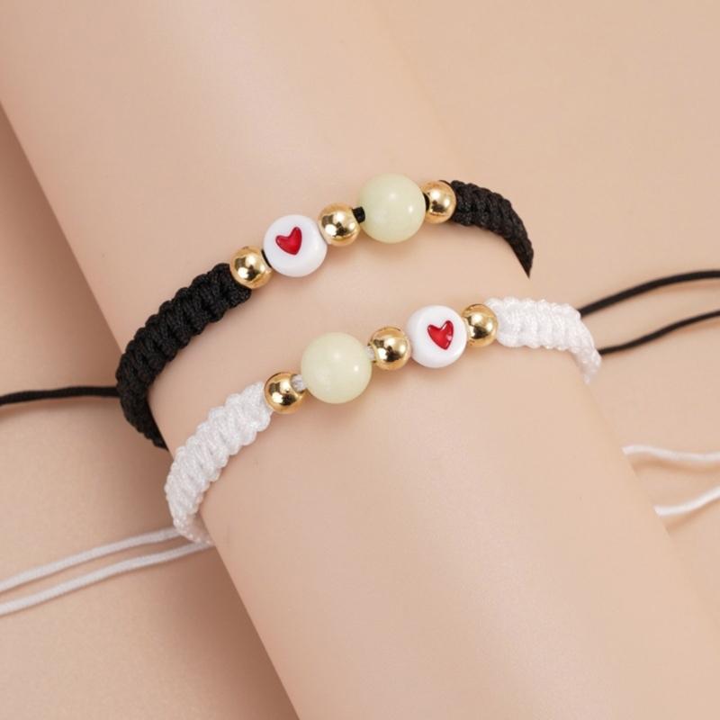 2Pcs Couple Bracelet Matching Bracelets Love Lucky Bead Luminous Bangles for Friendship Lucky Wish Jewelry Gift Card Bracelet