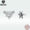 Retro 925 Sterling Silver Blossom Flower with CZ Bee Women Stud Earrings Fine Jewelry Gift