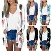 Women's Fashion Loose Casual Pocket Print Long Sleeve Cardigan Jacket Tops