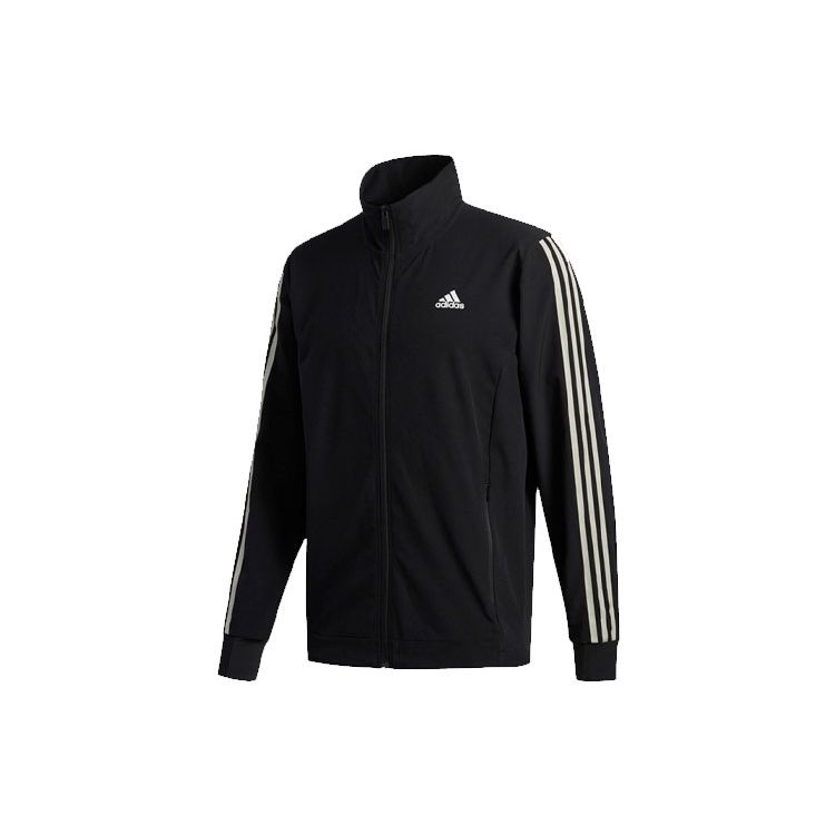 Adidas Cool Touch Striped Stand Collar Logo Jacket Men Outerwear Black GE3424