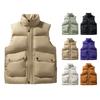 Men's Solid-color Casual Vest, Men's And Women's Style Zipper Stand-up Collar With Cotton Warm Sleeveless Vest