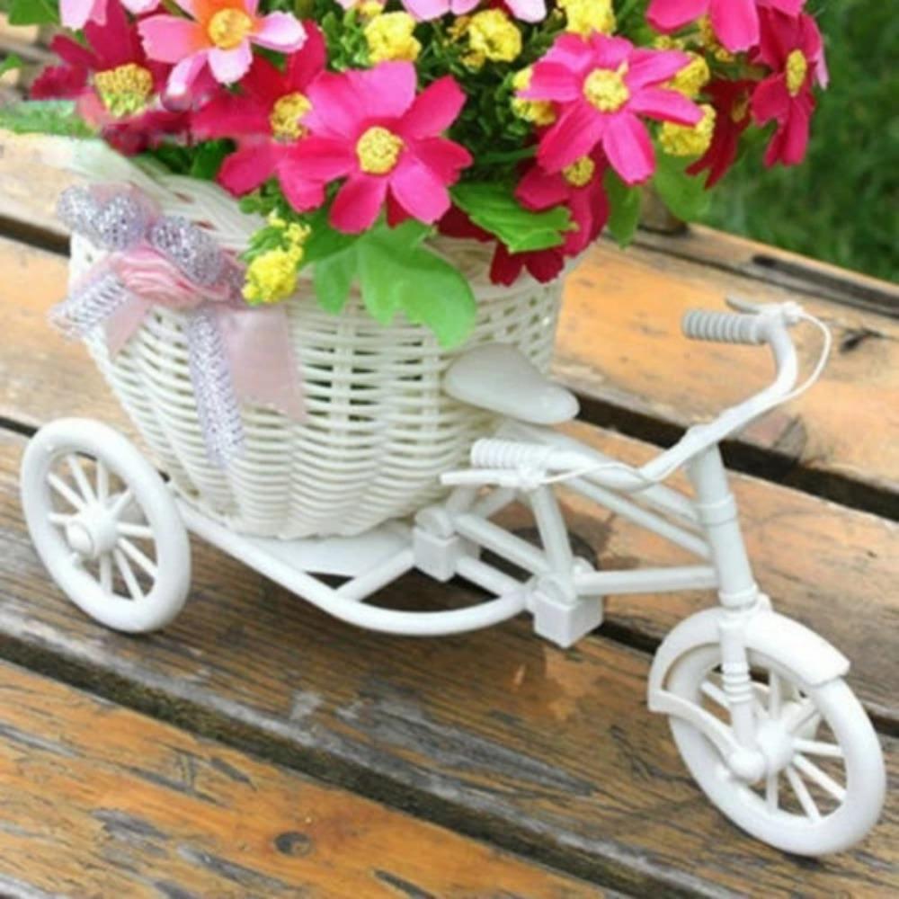Bicycle Decorative Flower Basket Plastic White Tricycle Bike Design Flower Basket Storage Party Decoration Pots