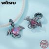 WOSTU 925 Sterling Silver Black Devil Pendant Charms Stone Heart Beads for Women DIY Jewelry Gift Making
