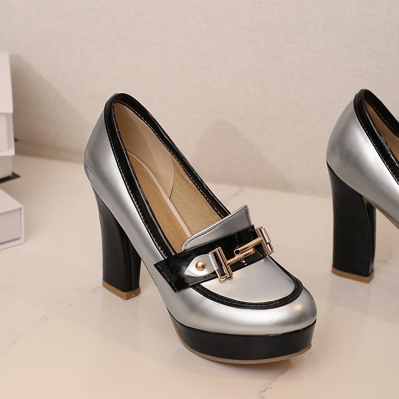 Q/Women's High Heel Single Shoes Fashion Waterproof Platform Thick Heel Large Size Colored Low Top Shoes