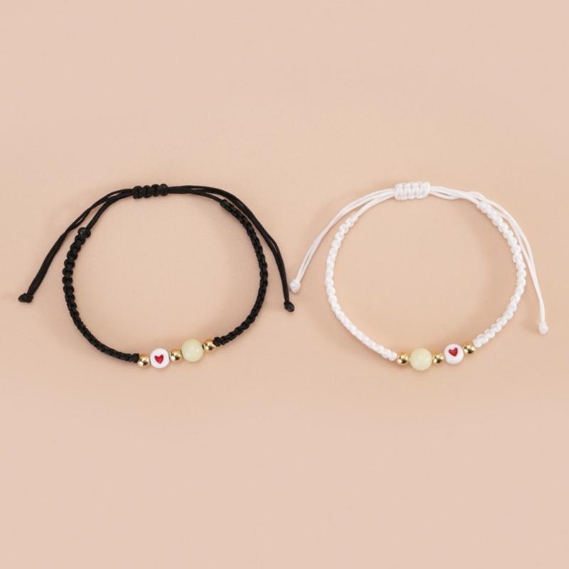 2Pcs Couple Bracelet Matching Bracelets Love Lucky Bead Luminous Bangles for Friendship Lucky Wish Jewelry Gift Card Bracelet