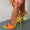 Liyke Sexy Pointed Toe Mule High Heels Pumps Stripper Slipper Summer Fashion Mixed Color Slip On Slides Women Party Shoes Sandal