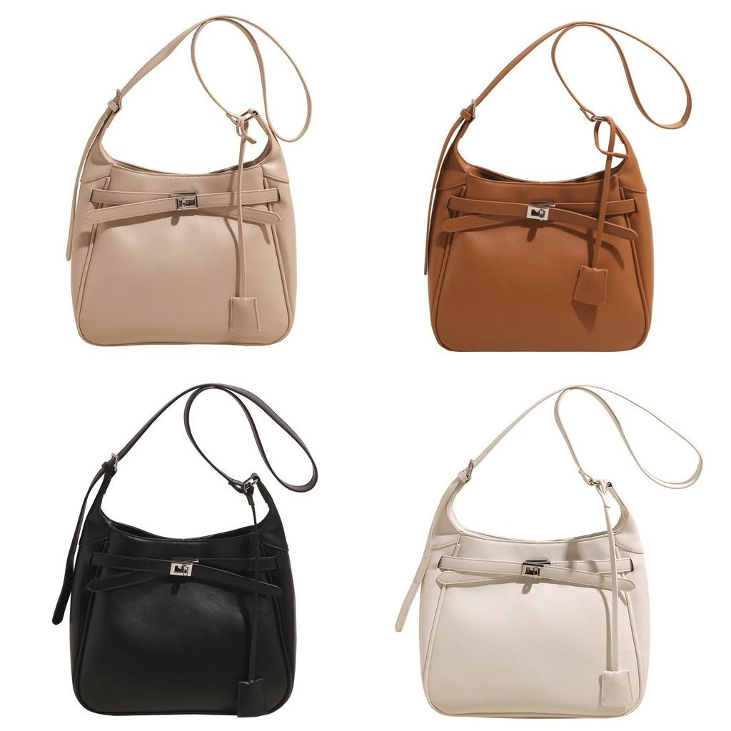 Pu Solid Color Bag Women Lock Closure Inner Zipper Pocket Daily Travel Bags