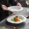 Creative Stone Pattern Edge Ceramic Plate Pure White Salad Plate Dessert Plate Thick Soup Plates Deep Plates Hotel Tableware