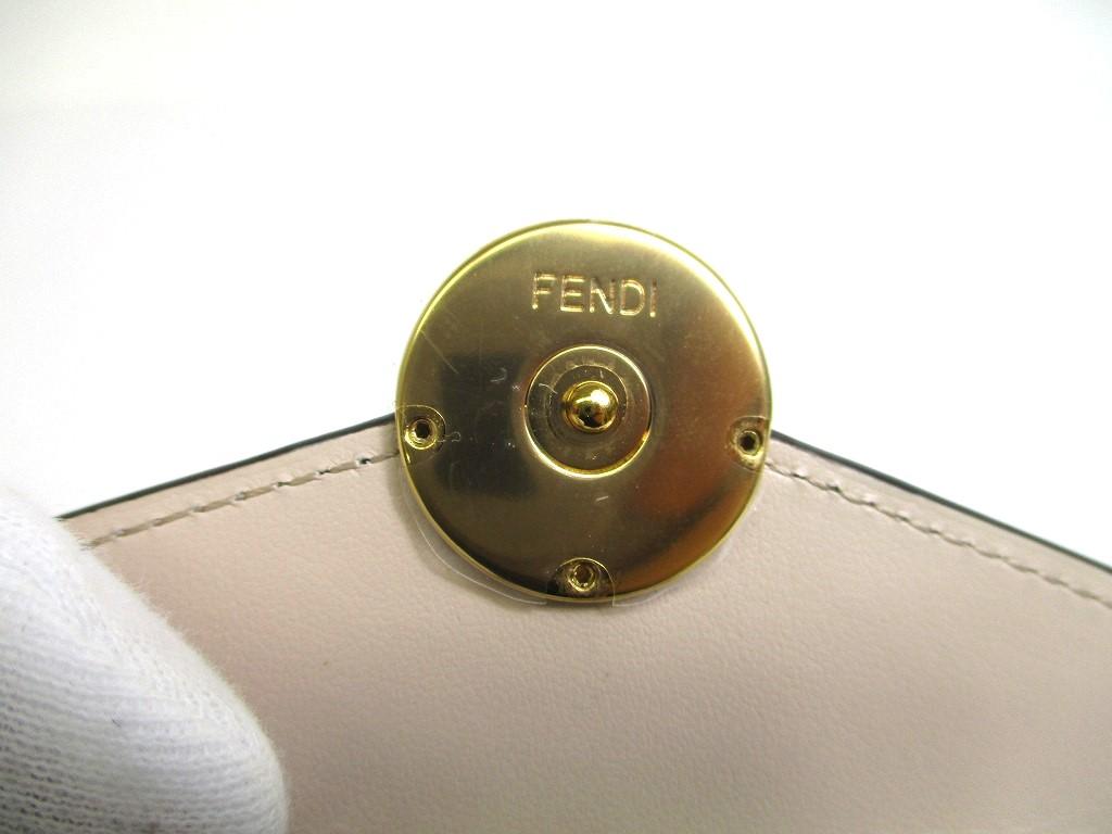 Authentic FENDI F IS FENDI FF Beige Leather Gold H/W Micro Trifold Wallet #a137 Refurbished