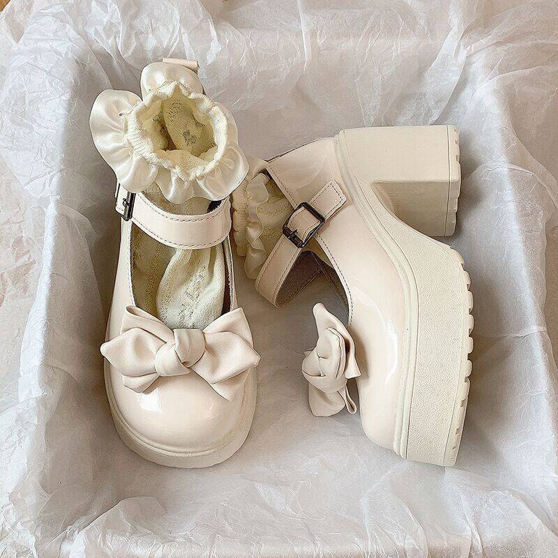 2025 Spring Lolita New Muffin Bow JK Single Shoes Japanese Lolita Sweet Cool Mary Jane Small Leather Shoes