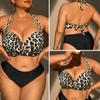 Leopard Print Bikini V-neck Halter Lace Up Swimsuit Plus Size High Waist Swimwear Women Two Piece Swimming Suit