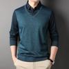 Business Lapel Fashion Striped Knitted Sweater Men's New Fake Two-Piece Knitted Sweaters Young and Middle-Aged Shirt Collar Top