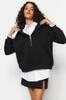 Women's Fashionable Stylish Sweatshirt Black Oversize Wide Fit Half Zipper Thick Inside Fleece Knitted Sweatshirt