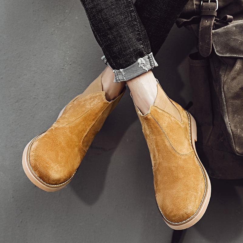 British Style Retro Chelsea Boots Men Brand Comfortable Fashion Leather Ankle New Men Comfortable Suede Pointed Chelsea Boots