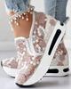 Women's Sneakers Floral Embroidery Mesh Sneakers for Women Slip On Casual Comfy Heeled Shoes Woman