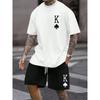 2025 Summer New Men's Short Sleeved Shorts Set Fashion King Printed T-shirt Shorts 2 Sets Casual Round Neck Jumping Breathable S