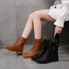 Female Shoes On Sale 2024 Lace Up Women Boots Winter Pointed Toe Solid Short Barrel Chunky Heel Fashion Boots Zapatos De Mujer