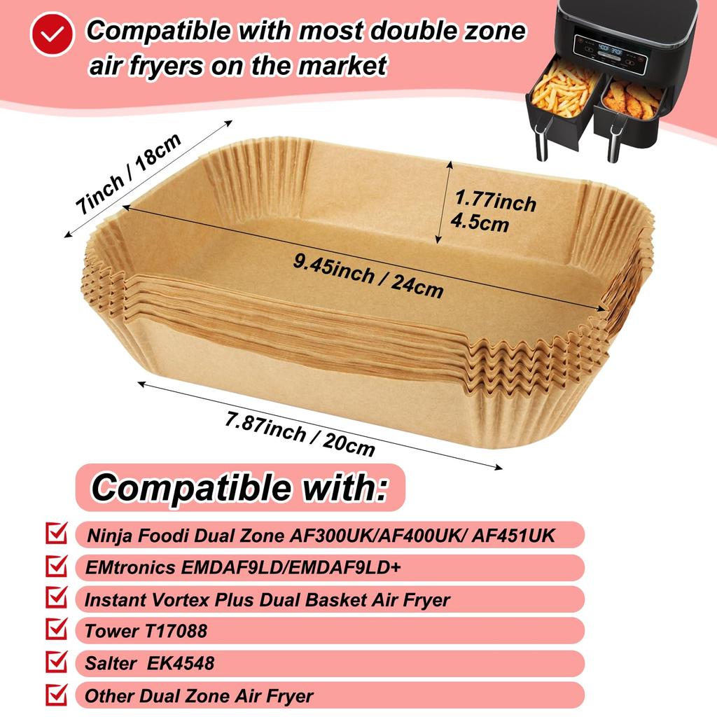 100pcs Air Fryer Liners for Ninja Dual, Air Fryer AF300UK AF400UK Accessories, Disposable Air Fryer Parchment Paper Liner, Compatible with Ninja