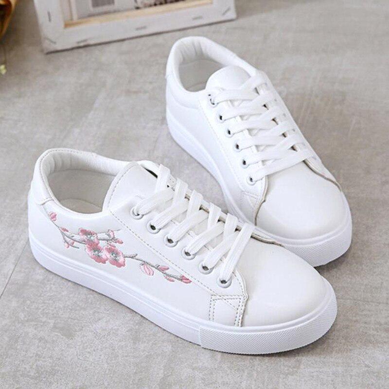 Spring Fashion Breathble Vulcanized Shoes Women Sneakers Pu Leather Platform Shoes Women Lace Up Casual Shoes White