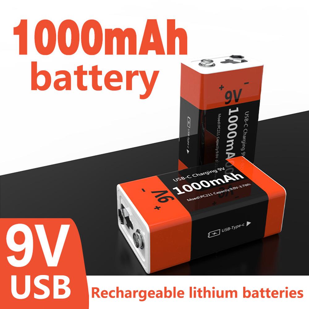 9V Rechargeable Battery 1000mAh Multimeter Guitar Instrument 9V Square 6F22 Lithium-ion Battery USB Direct Charging Batteries
