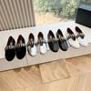 Spring Metal Buckle Elastic Band Ballet Shoes Women's Retro Leather Flat Bottom One Pedal Mary Jane Single Shoes