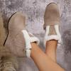 Metal Buckle Suede Wedge Heel Snow Boots Women Winter Round Toe Super High Heel Ankle Boots Warm Faux Fur Thick Bottom Shoes