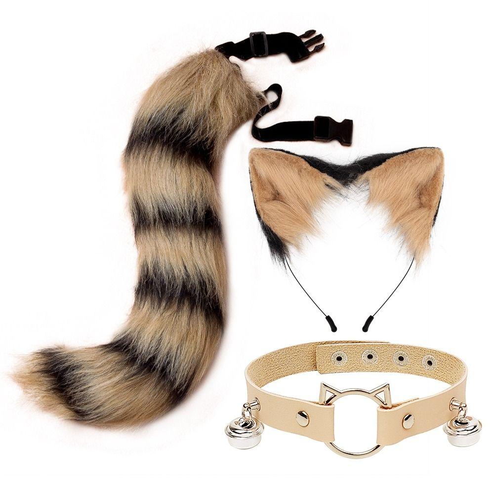 Simulation Fake Fox Wolf Tail Masquerade Party Ears Hair Hoop Novelty Tail Set Halloween Day