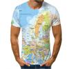 Men Summer Outfit Tee 3D World Map Print T Shirt Casual O Neck Short Sleeve Loose Tops Breathable Sportwear T Shirts