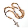 Wooden Rosary Necklace For Women Men Christian Cross Pendant 10MM Long Wood Beads Chain Fashion Religion Prayer Jewelry