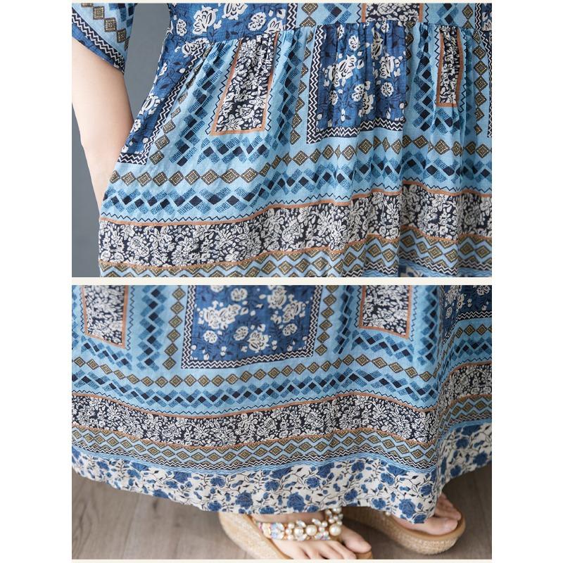 Dimanaf 2025 Плюс Размер Летнее Платье Женщин Цветочный Принт Винтаж Длинное Платье Свободное Повседневное Платье Макси В Богемном Стиле